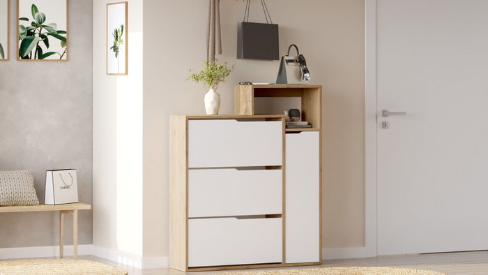 Hanah Home Armario para zapatos Ico3-Sw Roble y Blanco Hanah Home Armario para zapatos Ico3-Sw Roble y Blanco